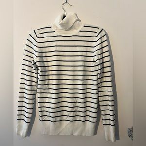 White and Black Striped Sweater Turtleneck